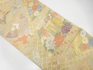 切りばめ風　扇に御所車・花模様織り出し袋帯